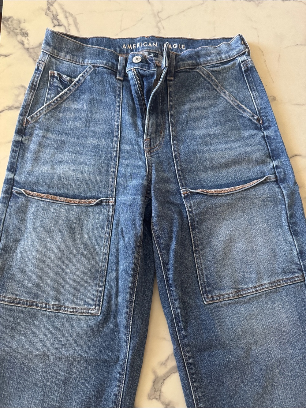 American Eagle Outfitters Women's Faded Blue Boyfriend Cargo Jeans